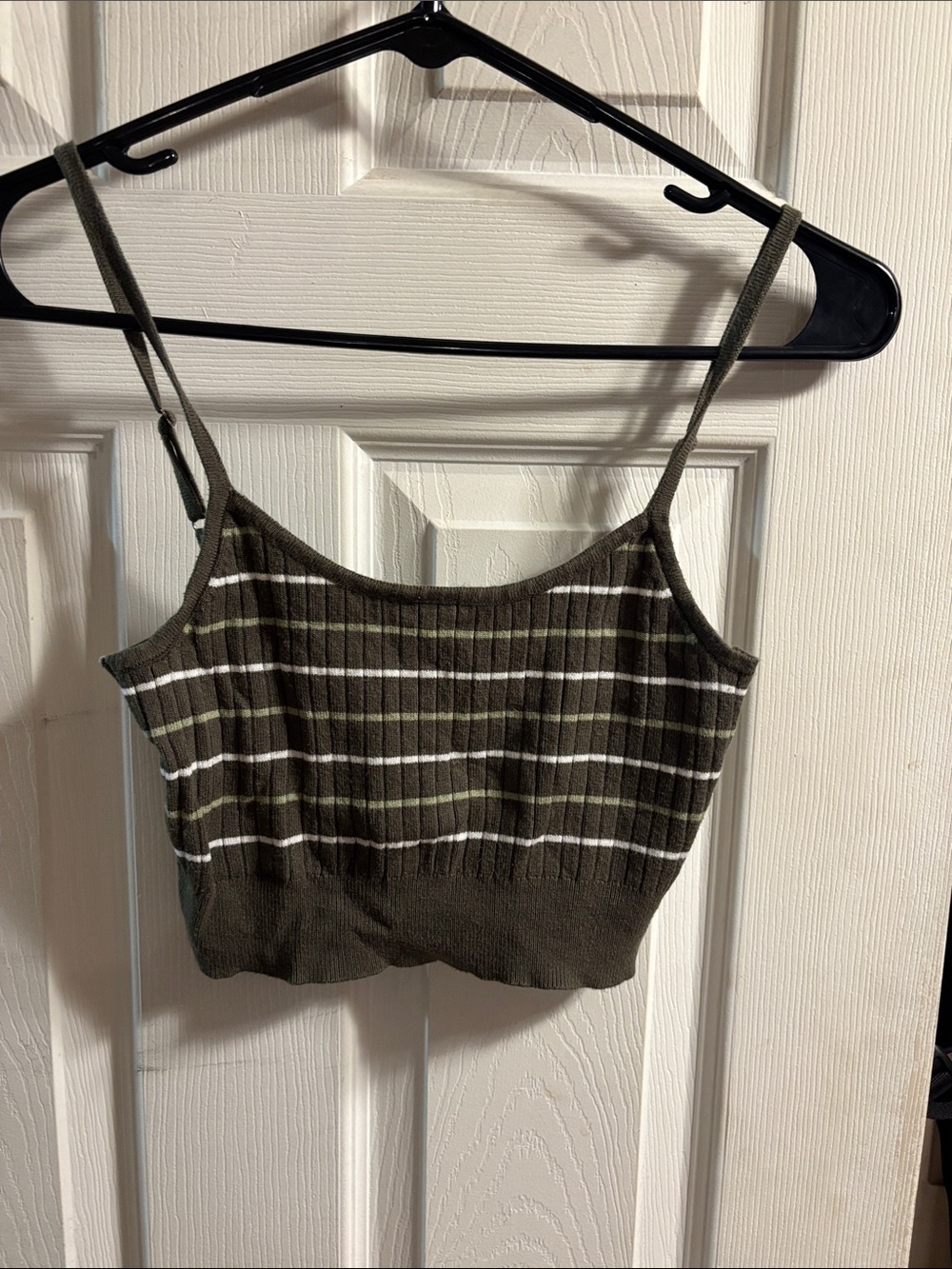 Forever 21 Olive Green Striped Ribbed Cropped Cami